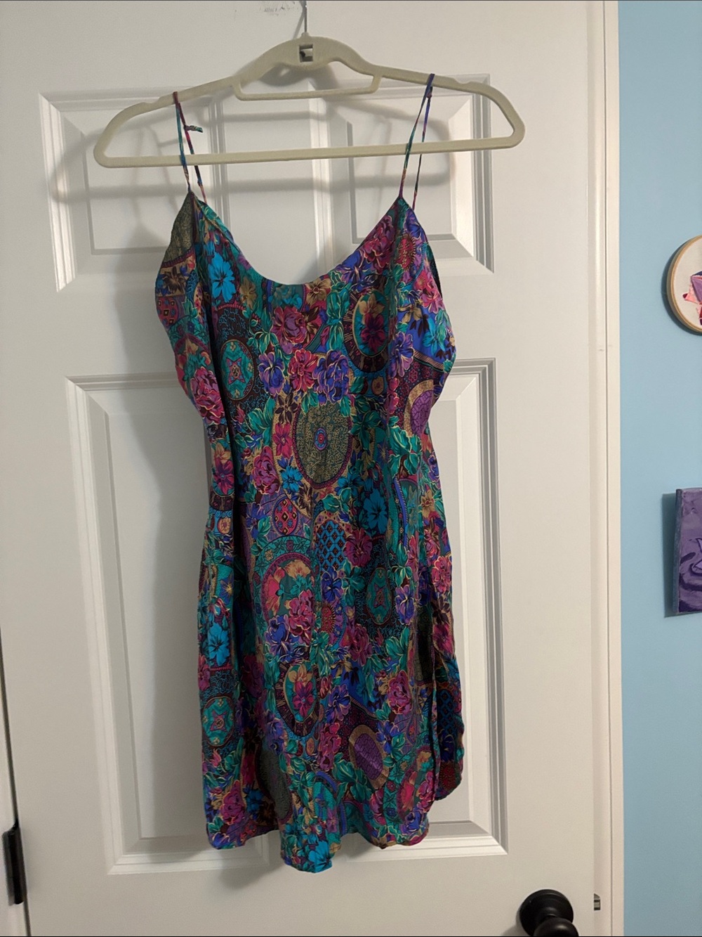 Sarah Spencer Multicolor Floral Paisley Satin Slip Tank Top - Teal, Purple, Pink